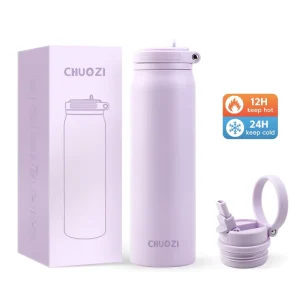 Vacuum Insulated Stainless Steel Water Bottle 32oz Double Wall Metal Sports Flask with Portable Straw Handle Lid BPA Free