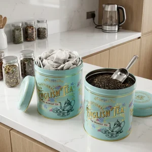 Vintage Style Tinplate Tea Tin Custom Logo Printed Food Grade Storage Box Screw Cap for Herbal Tea Candy Chewing Gum Chocolate