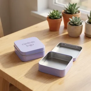 Violet Small Square Flip Top Metal Tin Box for Earrings, Rings, and Accessories