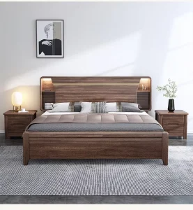 Walnut Solid Wood Bed With Large Storage Double Solid Wood Bed Bedroom Furniture
