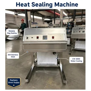 Water Cooled Continuous Induction Bag Sealer Machine with Mobile Cart for Factory Production Line