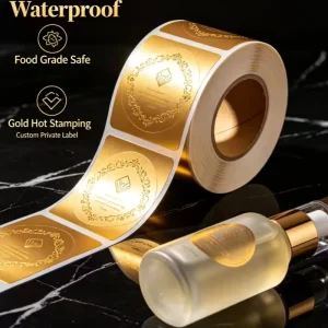 Waterproof Food Grade Gold Hot Stamping Custom Printed Private Label Sticker for Cosmetic Skincare