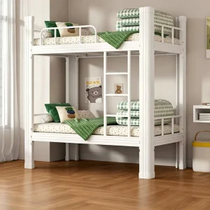 White Double Metal Bed Stable Metal Frame Bunk Bed Construction Site Metal Double Bed Steel Dormitory Loft Bed With Ladder