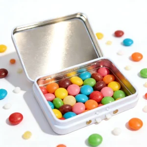 White Food Grade Hinged Snap Tin Box for Candy, Dragees, and Mints