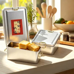White Gold Rectangular Metal Tin Box for Potato Chips, Snacks, Chocolates, Candy, Cakes, Bread, and Sandwiches