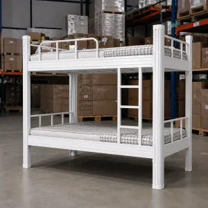 White Metal Bunk Bed Heavy Duty Steel Double Decker Bed for Dormitory Apartment School Hostel Bedroom Space Saving Furniture