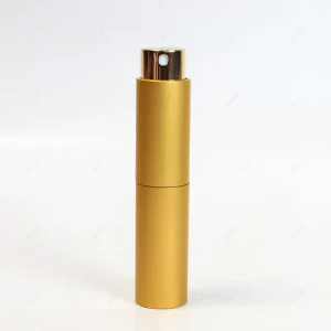WholesaFactory 5ml 8ml 10ml Twist up Gold Color Metal Spray Aluminium Portable Refillable Perfume Atomizer Glass Bottle