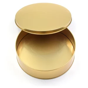 Wholesaler Round Gold Tin Can Custom Food Grade Metal Can Gift Box for Cake Candy Chocolates Cookie Tinplate Packaging Container