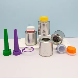 Wholesales Empty Car Fuel Additive Tin Cans Custom Metal Round Tin Can with Plastic Funnel for Lubricant Car Product Package