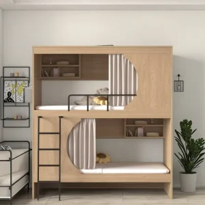 Wood Bunk Bed Loft Bed Furniture School Dormitory Wooden Children Kids Bunk Bed Twin Bunk Bed for Apartment Hotel