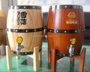 Wooden Keg-Style Beer Dispenser with Stainless Steel Interior and Tap