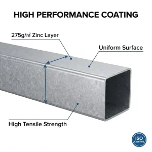 Z275 Hot-Dip Galvanized Square Rectangular Tube 1×1 2×2 3×3 4×4 Inch Hollow Section for Carports Awnings and Solar Mounting